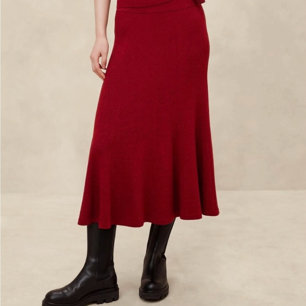 NWT Lurex Red Midi Sweater Skirt